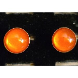 Vintage Hickok USA Orange Lucite Cabochon Cufflinks Orange Stone Goldtone